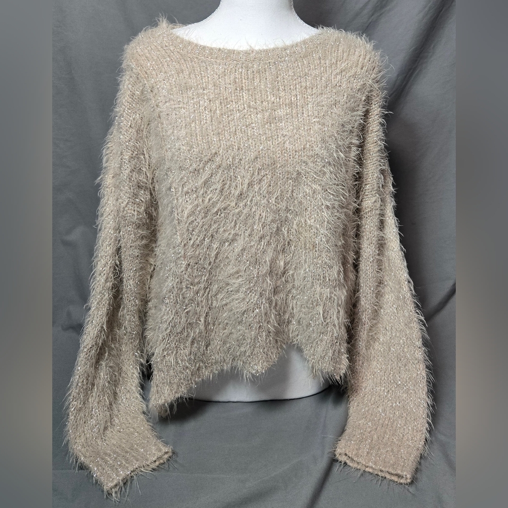 Jennifer Lopez Women's XL Petite Metallic Eyelash Fuzzy Knit Pullover Sweater